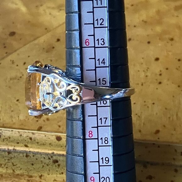 Natural Brazilian Citrine Sterling Silver Cocktail Ring Size 7 - Picture 8 of 9